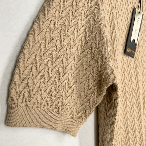 Truth Textured Polo Knitted Dune Beige Quarter Zip Men's Size Medium NWT $78 - Picture 5 of 7